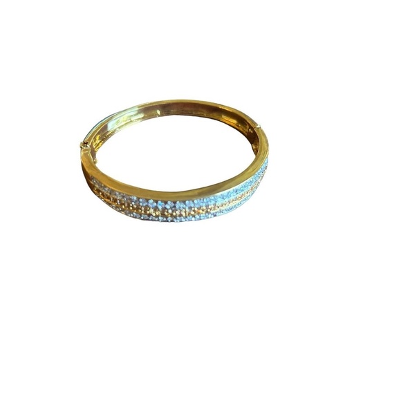 Stunning Gold Tone Hinge Bracelet With 3 Rows Of Blingy Studs - Picture 1 of 9